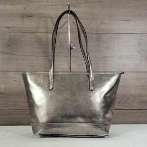 Patricia Nash Metallic Silver Leather Tote Bag -